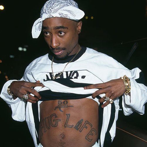 Headshot of hip-hop artist Tupac